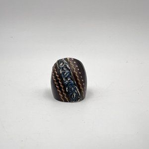 Chunky Boho Bohemian Painted Blue Flower  Wooden Ring Size 9